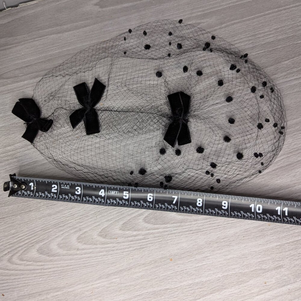 Vintage Black Net w/Polka Dots & Bows Head Covering One Size Fits Most - Picture 7 of 7